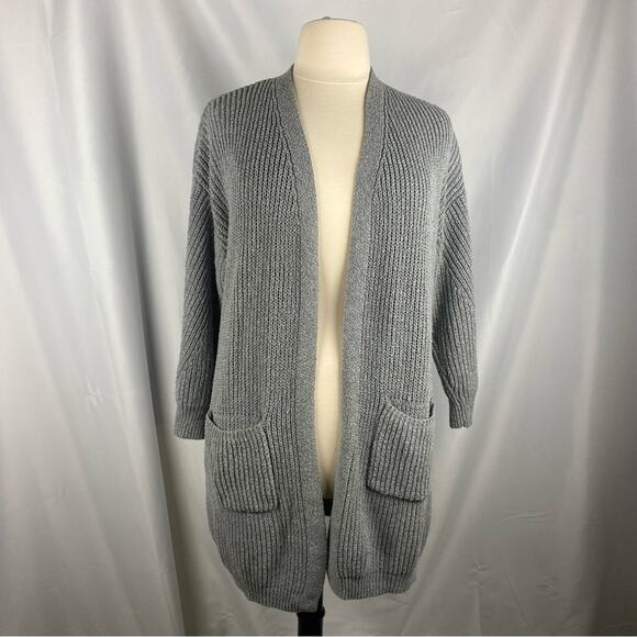 Iris Gray Knit Open Front Cardigan Sweater 3/4 Sleeve w Pockets Cozy Plus Sz 2XL - Picture 2 of 11